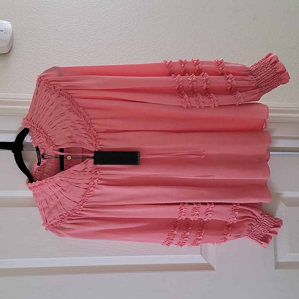 Elegant Coral Pink Ruffled Women's Top